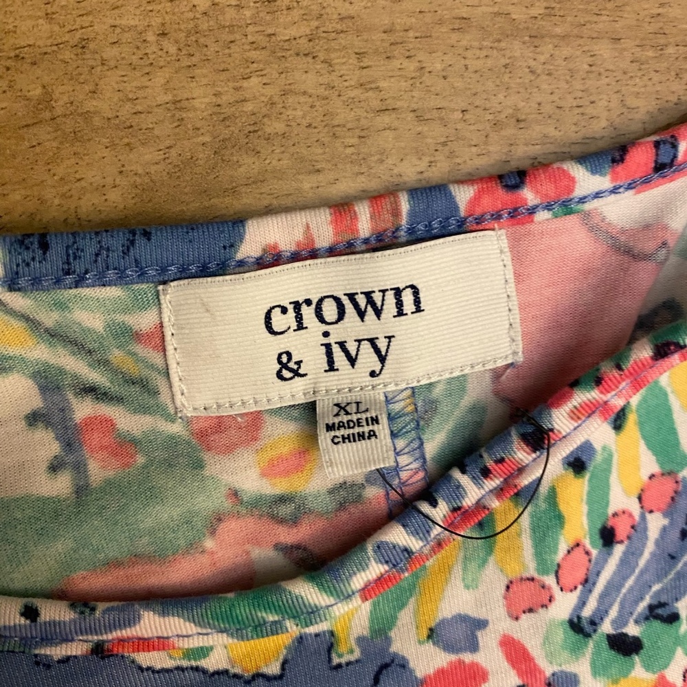 🎉Crown & Ivy Sleeveless Tie-Shoulder Dress Colorful Print XL NWOT - Picture 4 of 4
